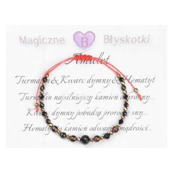 Bransoletka celebrytka czarny TURMALIN KWARC DYMNY HEMATYT ochrona i spokój